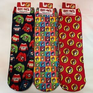 3 pairs of Buc-ee’s crew socks adult one size fits most NEW beaver Christmas